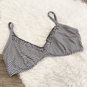 Azura Bikini Top DD E Stripe Ruffle Navy Blue